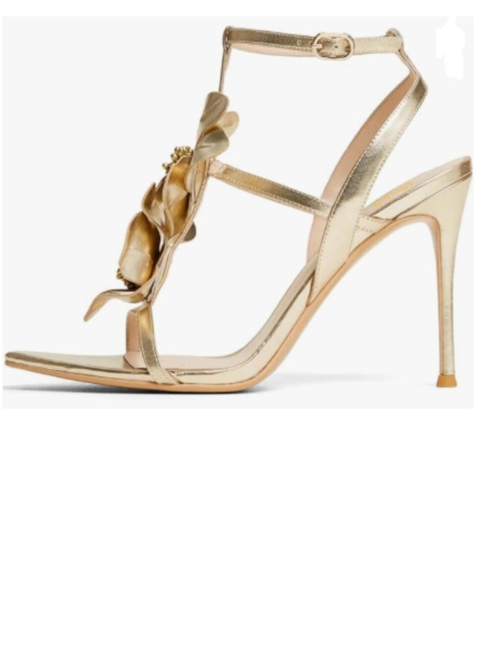 miss left Champagne Open Pointed Toe T-Strap Flower Ankle Strap Buckle Sandals